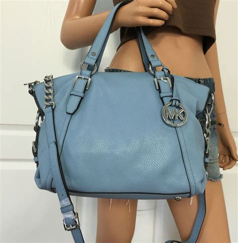 michael kors light blue leather purse|Michael Kors shoulder bag blue.